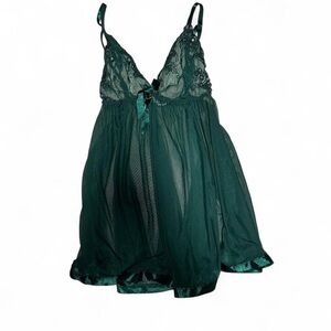 Deep Green Lace Babydoll Chemise with Satin Trim